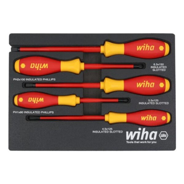 Wiha 32081 SOFTFINISH Insulated Screwdriver Set with Tray 5-Piece