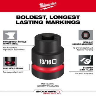 Milwaukee 49-66-7841 PACKOUT SHOCKWAVE IMPACT DUTY 13/16" Standard 4-Point Square Socket