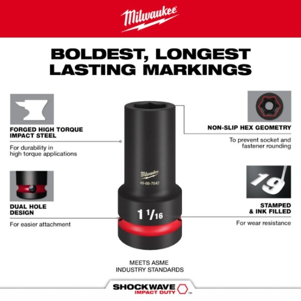 Milwaukee 49-66-7842 SHOCKWAVE IMPACT DUTY 1-1/16" Thin Wall Extra-Deep 6-Point Socket