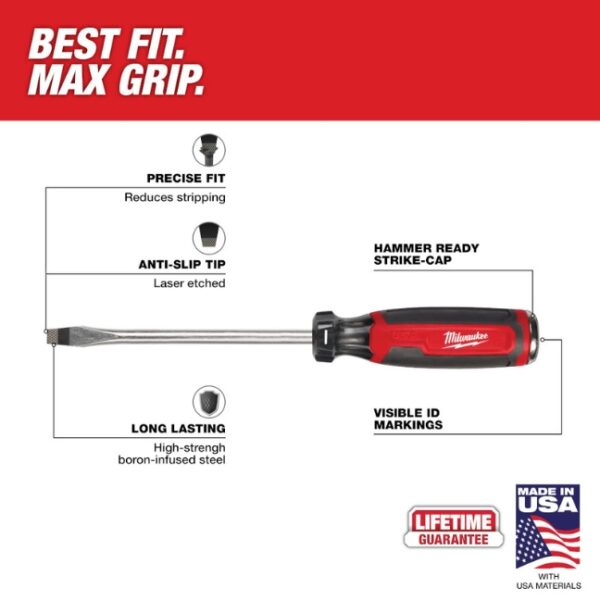 Milwaukee MT208 USA Made 5/16" Slotted x 6" Shank Cushion Grip Demolition Screwdriver