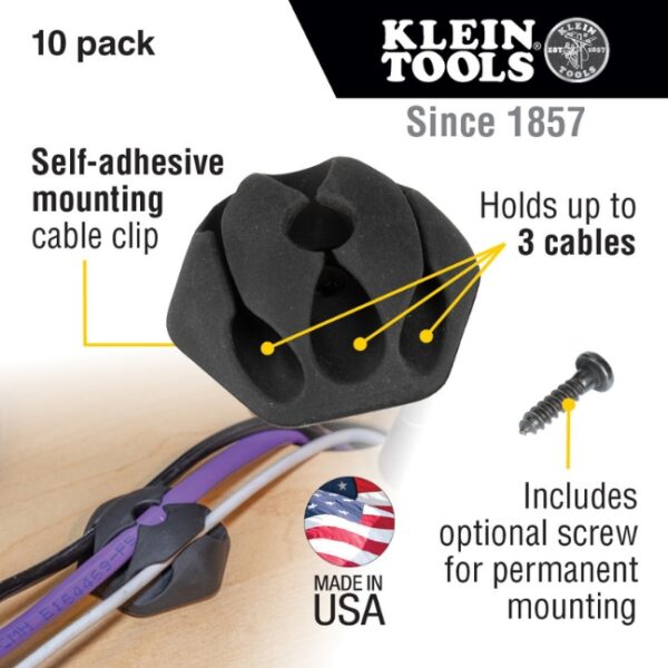 Klein 450-410 Three Slot Self-Adhesive Cable Mounting Clips 10-Pack