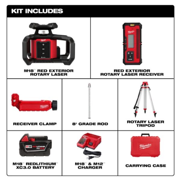 Milwaukee 3701-21T M18 Rotary Laser Level Kit with Receiver and Tripod Milwaukee 3701-21T M18 Rotary Laser Level Kit with Receiver and Tripod