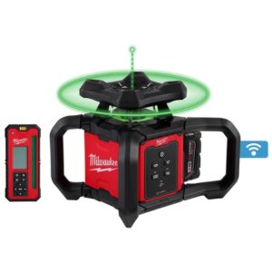 Milwaukee 3702-21 M18 Green Interior Rotary Laser Level Kiwith Receiver, Remote and Wall Mount Bracket