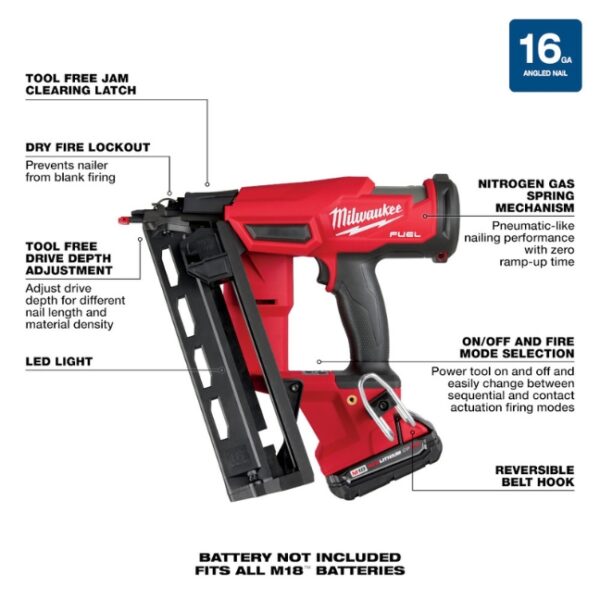 Milwaukee 2841-21CT 16GA Angled Finish Nailer Compact Kit