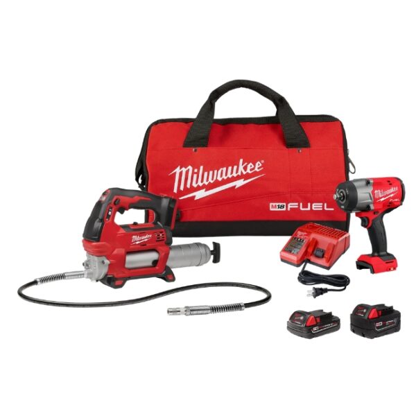 Milwaukee 2967-22GG M18 FUEL 12 High Torque Impact Wrench with Friction Ring and Grease Gun Kit Milwaukee 2967-22GG M18 FUEL 1/2" High Torque Impact Wrench with Friction Ring and Grease Gun Kit