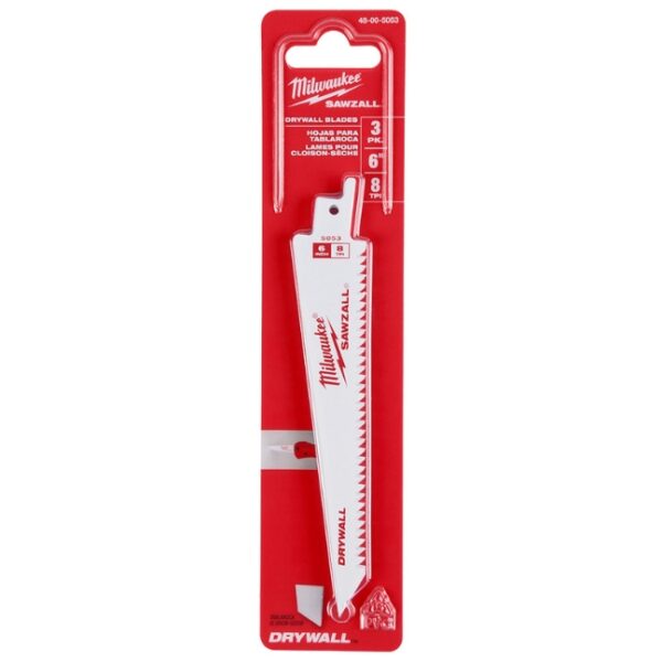 Milwaukee 48-00-5053 6" 8 TPI Drywall SAWZALL Blade 3-Pack