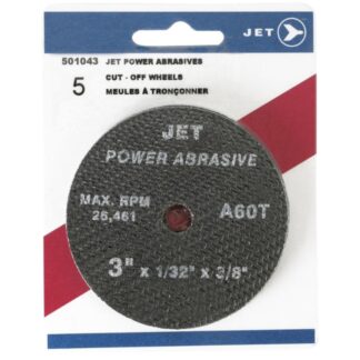 JET 501043 A46T Power Abrasive T1 Cut-Off Wheel 3x1/32x3/8" 5-Pack