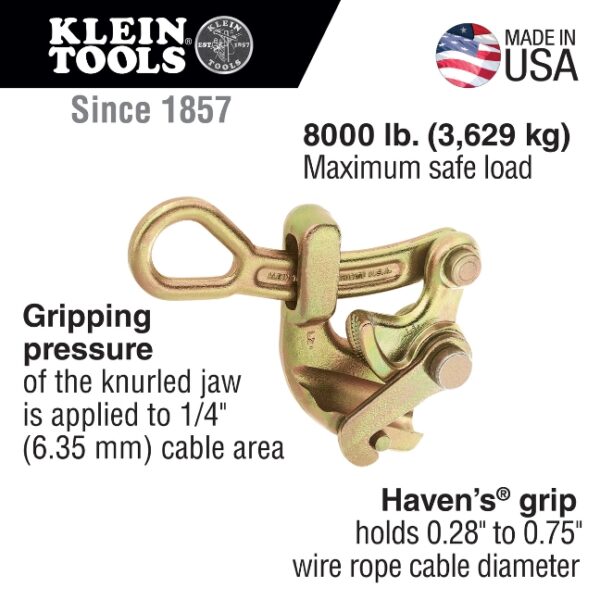 Klein 1625-20 0.75 HAVEN'S Grip for Wire Rope (1) Klein 1625-20 0.75" HAVEN'S Grip for Wire Rope