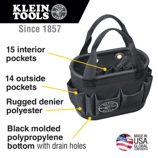 Klein 5144BHB14OS 29-Pocket Black Aerial Oval Hard-Body Bucket (2) Klein 5144BHB14OS 29-Pocket Black Aerial Oval Hard-Body Bucket