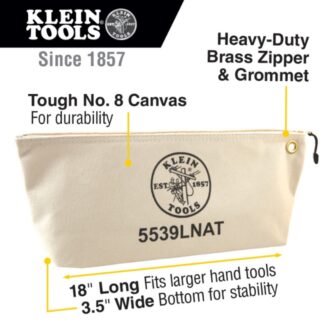 Klein 5539LNAT 18 x 8 x 3-12 Large Natural Canvas Tool Pouch with Zipper (1)