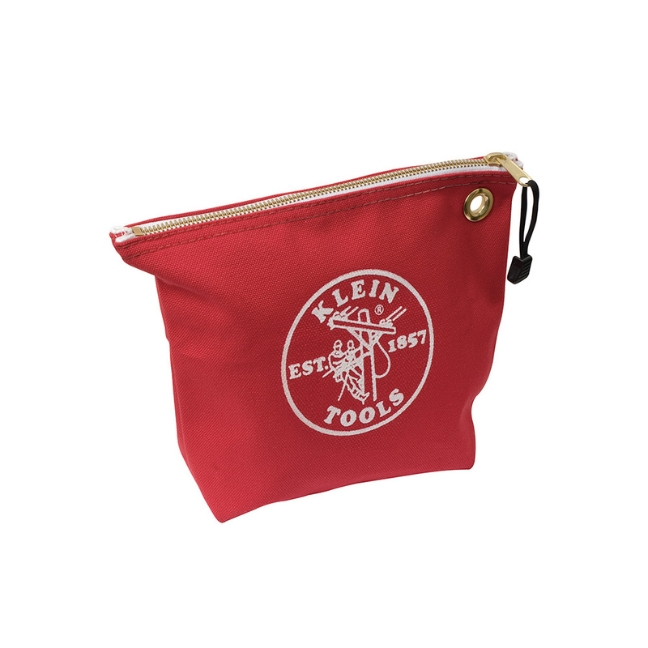 Klein 5539RED 10" x 8" x 3-1/2" Red Canvas Tool Pouch with Zipper