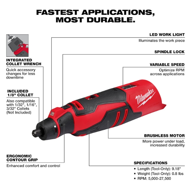 Milwaukee 252520 M12 Brushless Rotary Tool Tool Only BC Fasteners