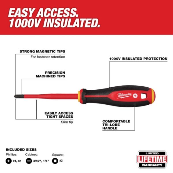 Milwaukee 48-22-2206 1000V Insulated Slim Tip Screwdriver Set 6-Piece