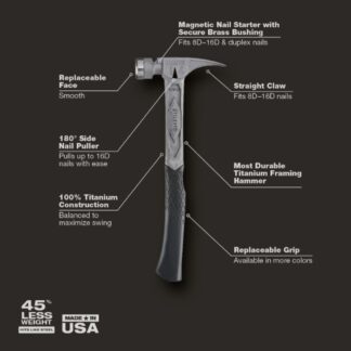 Stiletto TIB14RSC TIBONE 14oz Smooth Face Curved Handle Titanium Framing Hammer (1)