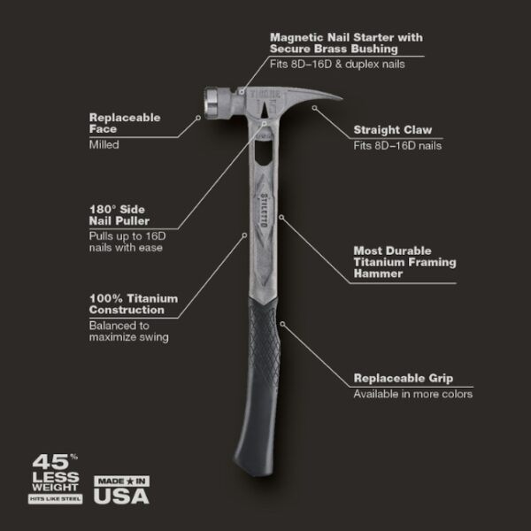 Stiletto TIB15MC TIBONE 15oz Milled Face Curved Handle Titanium Framing Hammer