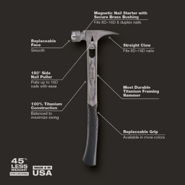 Stiletto TIB15SC TIBONE 15oz Smooth Face Curved Handle Titanium Framing Hammer