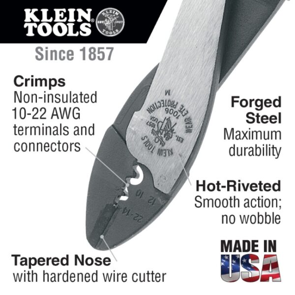 Klein 1006 Crimping and Cutting Tool for Non-Insulated Terminals 10 to 22 AWG