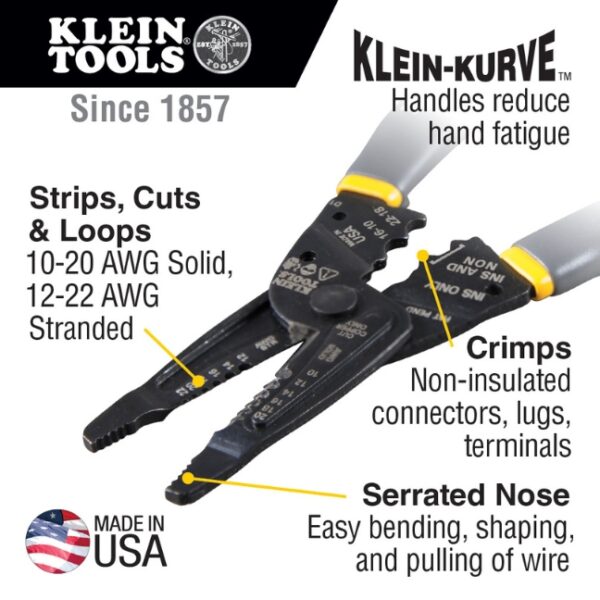 Klein 1009 KLEIN-KURVE Long-Nose Wire Stripper / Wire Cutter / Crimping Tool