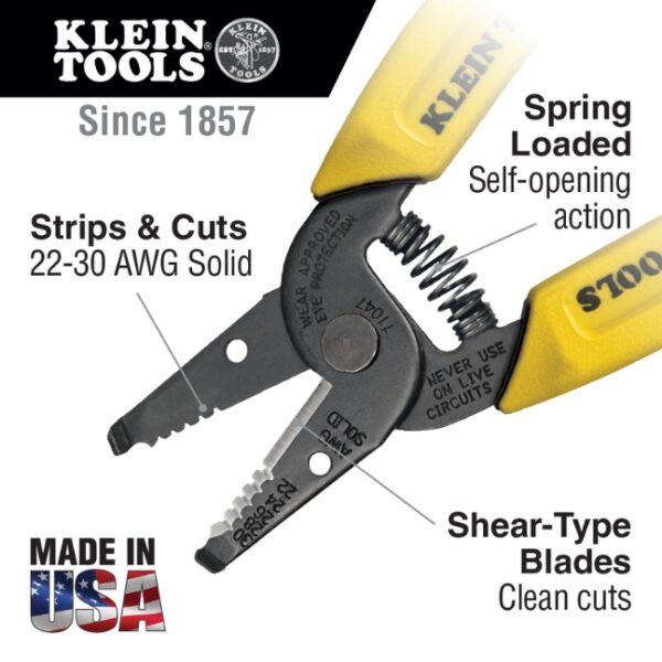 Klein 11047 Wire Stripper and Cutter for 22-30 AWG Solid Wire (1) Klein 11047 Wire Stripper and Cutter for 22-30 AWG Solid Wire