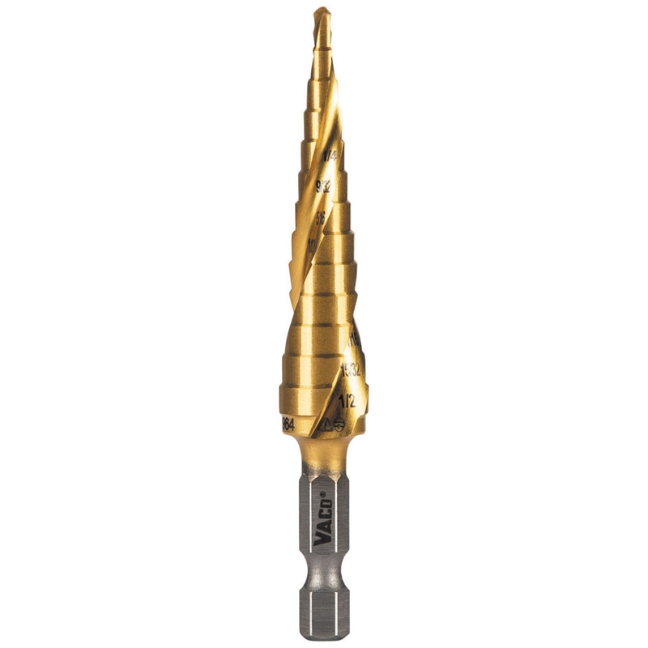 Klein 25964 1/8" to 1/2" VACO Double-Fluted 13-Step Drill Bit