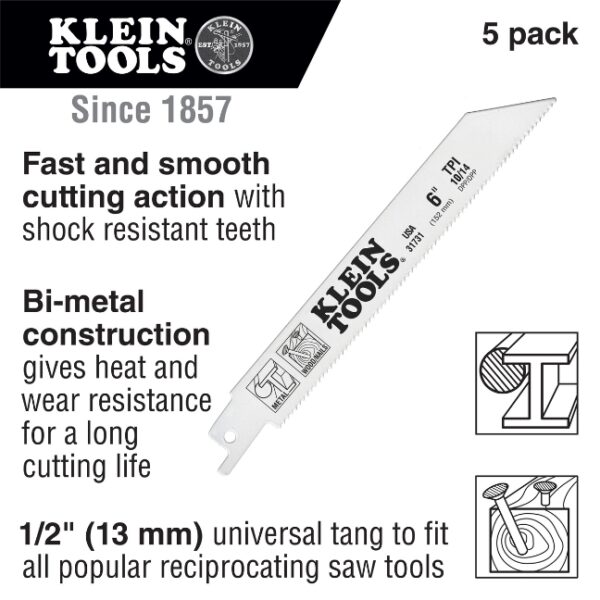 Klein 31741 8" 10/14 TPI Reciprocating Saw Blade 5-Pack