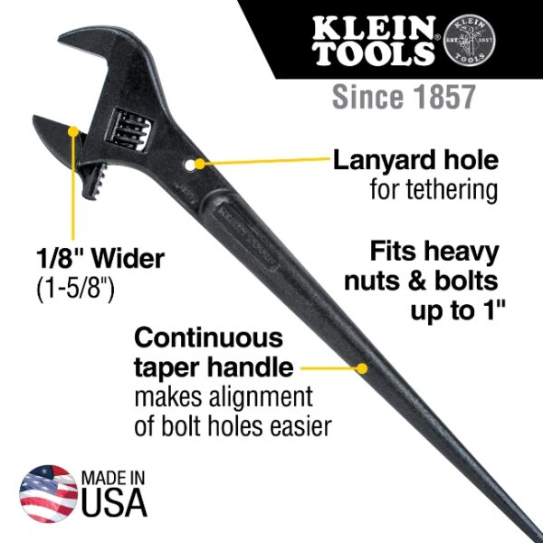 Klein 3239 1-5/8" x 16" Adjustable Spud Wrench with Tether Hole