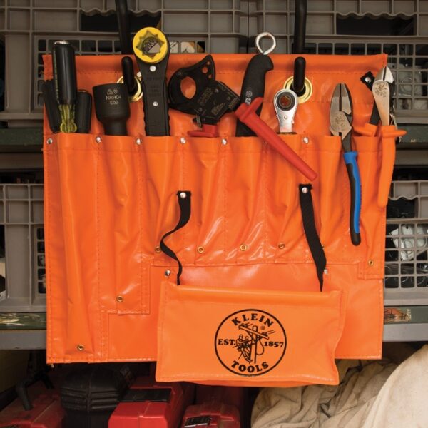Klein 51828 Small Aerial Apron (1) Klein 51828 Small Hi-Viz Orange Vinyl Aerial Apron