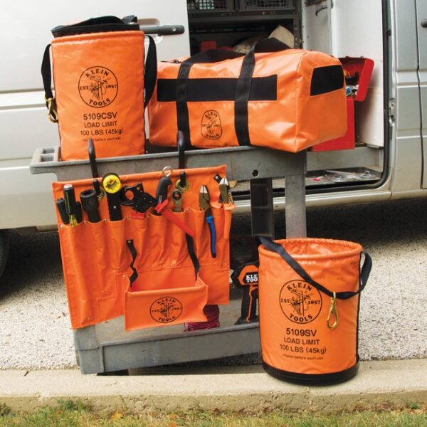 Klein 51828 Small Aerial Apron (2) Klein 51828 Small Hi-Viz Orange Vinyl Aerial Apron