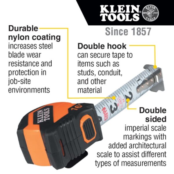 Klein 9516 16ft Double-Hook Compact Tape Measure