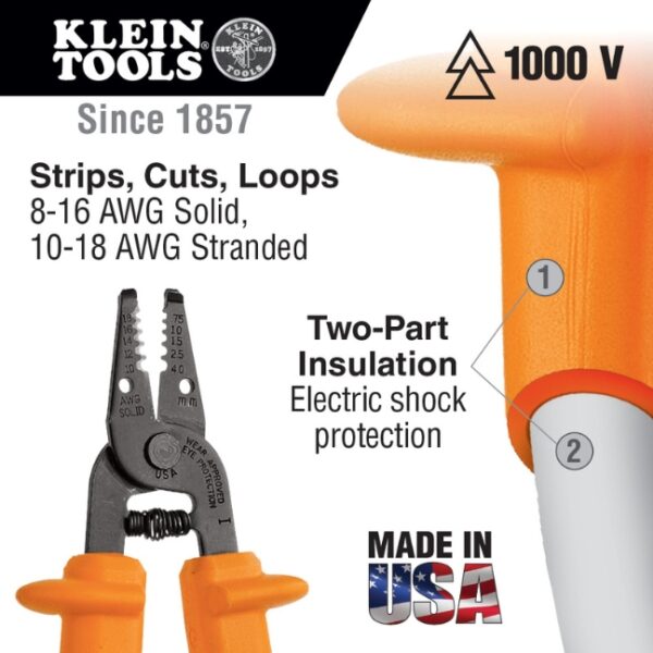 Klein 11049 Wire StripperCutter for 8-16 AWG Stranded Wire (1) Klein 11049 Wire Stripper/Cutter for 8-16 AWG Stranded Wire