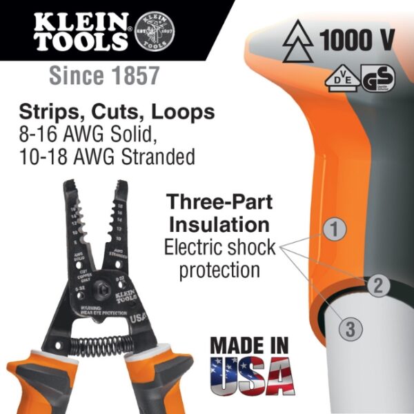 Klein 11054EINS Insulated Wire StripperCutter (1) Klein 11054EINS Klein-Kurve Insulated Wire Stripper/Cutter