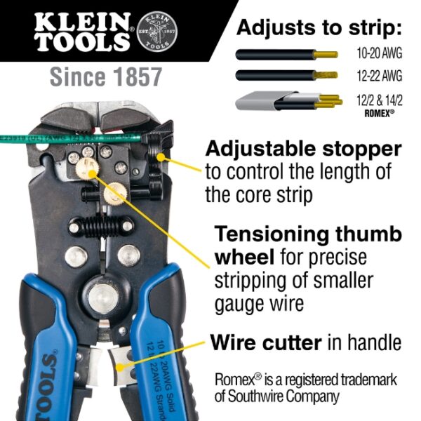Klein 11061 Self-Adjusting Wire Stripper and Cutter (1) Klein 11061 Self-Adjusting Wire Stripper and Cutter