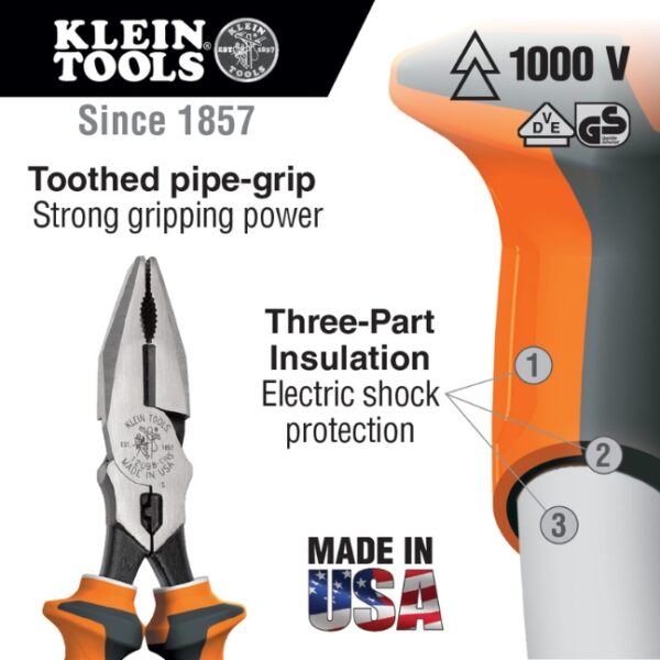 Klein 12098EINS 8-3/4" High-Leverage 3-Layer Insulated Combination Pliers