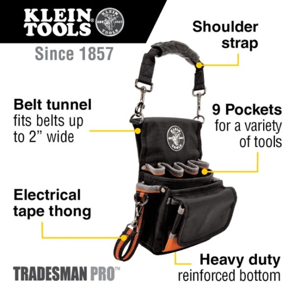 Klein 5242 9-1/2" x 7-1/2" x 9-1/2" TRADESMAN PRO 9-Pocket Tool Pouch