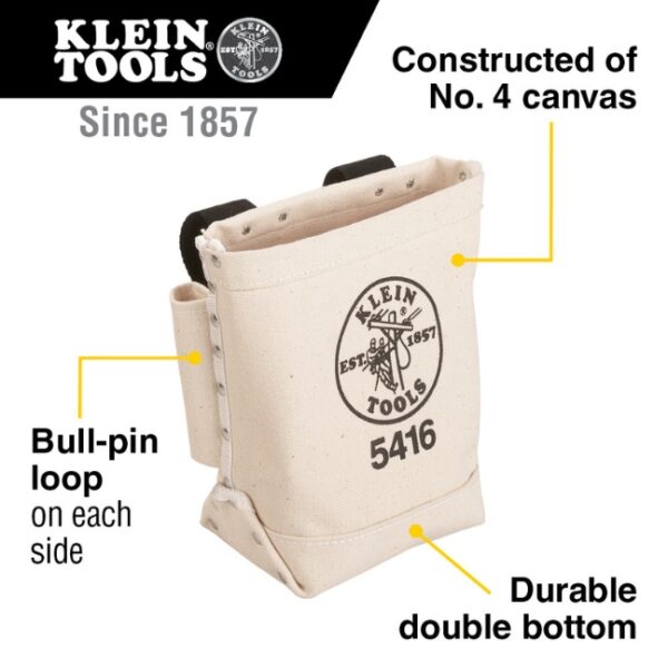 Klein 5416 Canvas 5" x 10" x 9" Bull-Pin and Bolt Pouch with Belt Strap Connect