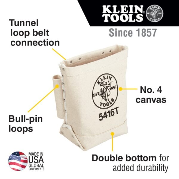 Klein 5416T Canvas 5" x 10" x 9" Bull-Pin and Bolt Pouch with Tunnel Loop