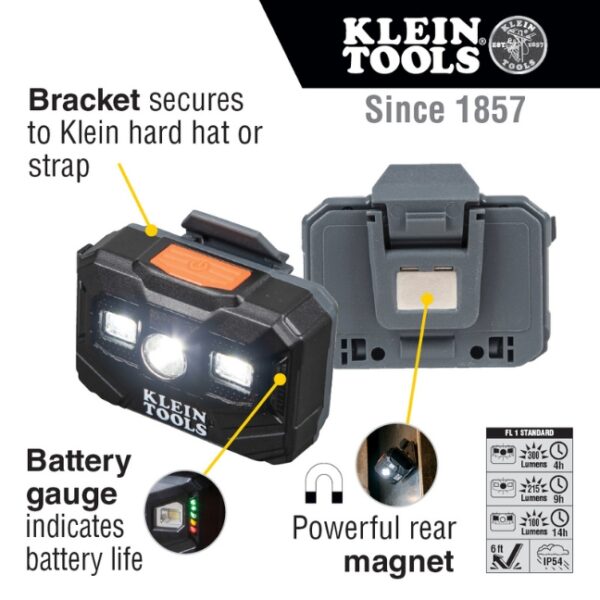 Klein 56062 300 Lumens Rechargeable Headlamp and Work Light (1) Klein 56062 300 Lumens Rechargeable Headlamp and Work Light