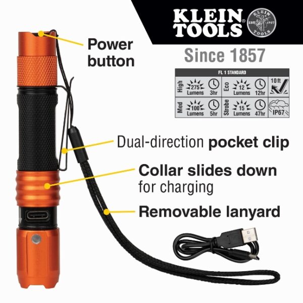 Klein 56411 Rechargeable Waterproof LED Pocket Light with Lanyard
