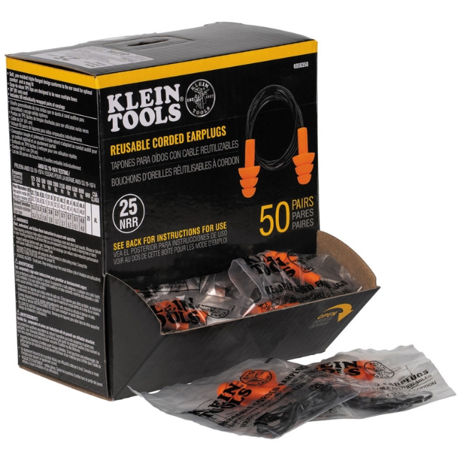 Klein 6050350 Corded Earplugs, 50-Pair Dispenser Pack