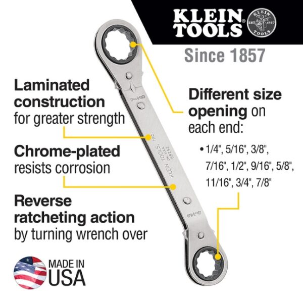 Klein 68245 Reversible Ratcheting Box Wrench Set 5-Piece
