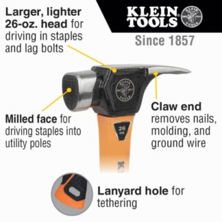 Klein 832-26 26oz Lineman's Claw Milled Hammer (1)
