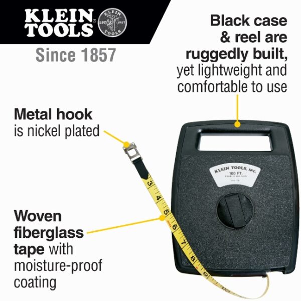 Klein 946-100 100ft Woven Fiberglass Tape with Case