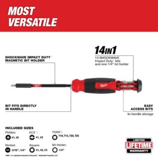 Milwaukee 48-22-2915 14-in-1 Multi-Bit Screwdriver with SHOCKWAVE IMPACT DUTY Bits (3)