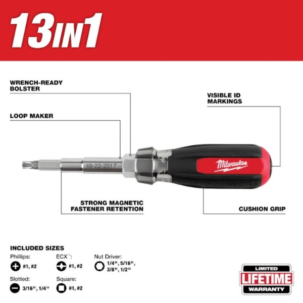 Milwaukee 48-22-2917 13-in-1 Magnetic Multi-Bit Screwdriver (1) Milwaukee 48-22-2917 13-in-1 Magnetic Multi-Bit Screwdriver with PH/SL/SQ/ECX Bits