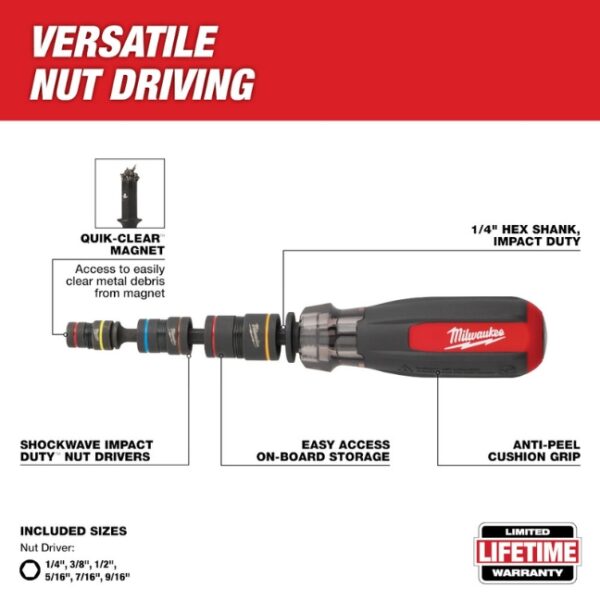 Milwaukee 48-22-2921 Multi-Nut Driver with SHOCKWAVE IMPACT DUTY Flip Magnetic Nut Drivers