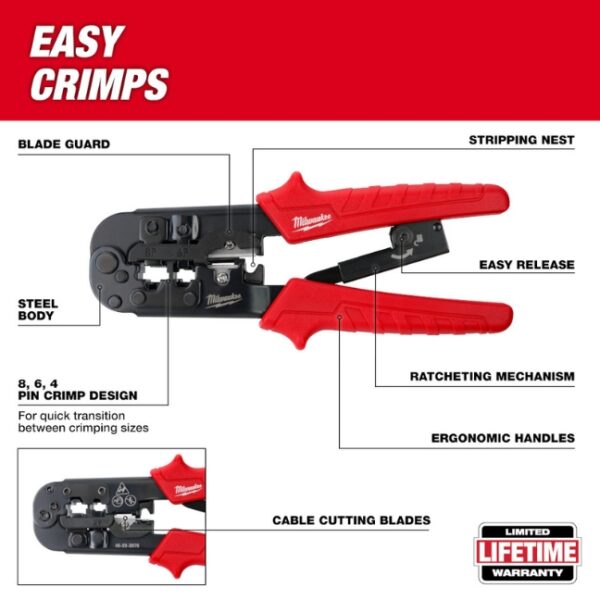 Milwaukee 48-22-3076 Ratcheting Modular Crimper and Stripper (1) Milwaukee 48-22-8101 Twisted Pair Install Kit