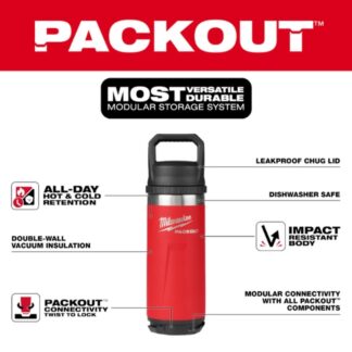 Milwaukee 48-22-8382R PACKOUT 18oz Insulated Bottle with Chug Lid - Red (1)