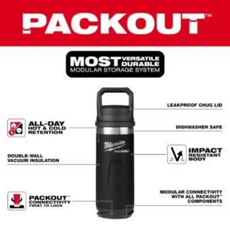 Milwaukee 48-22-8397B PACKOUT 36oz Insulated Bottle with Chug Lid - Black (1)