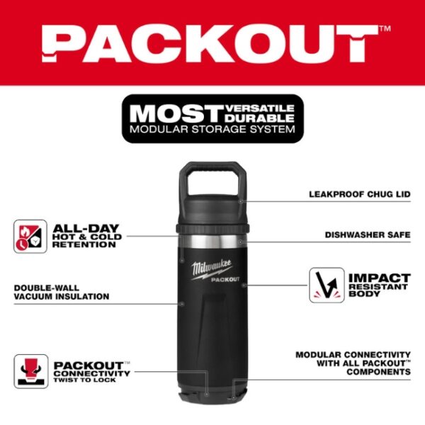 Milwaukee 48-22-8397B PACKOUT 36oz Insulated Bottle with Chug Lid - Black