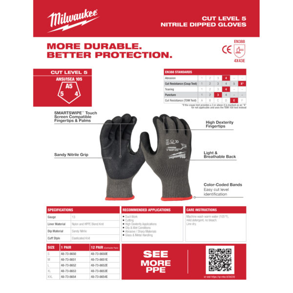 Milwaukee Cut Resistant High-Dexterity Nitrile Dipped Gloves - Sandy Grip